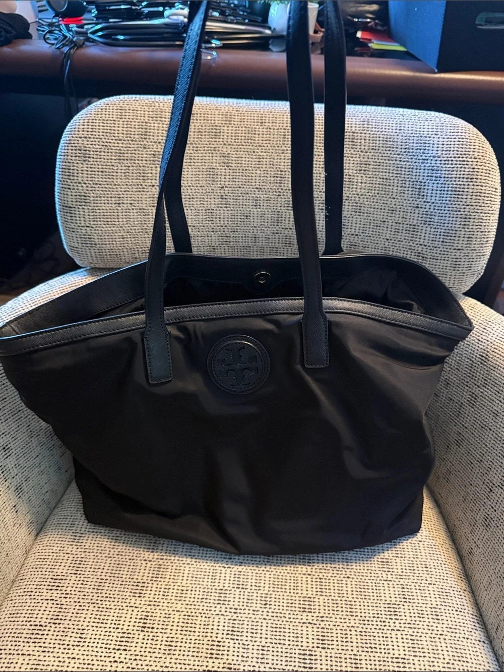 Tory Burch Black Nylon Logo Tote